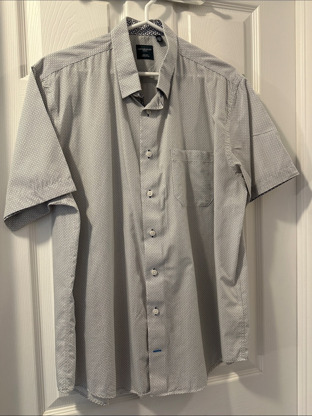LEO CHEVALIER Designer Men's No Iron Short-Sleeve Shirt in Light Gray Sz L Comfy